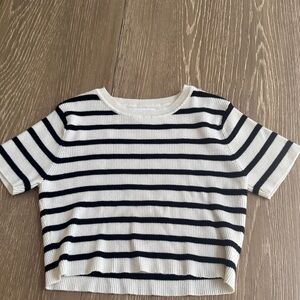 Zara White & Navy Striped Short Sleeve Tee